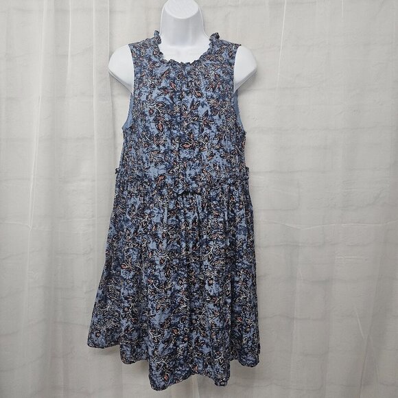 Lucky Brand Blue Pink Floral Sleeveless Mini Dress Ruffle Boho Hippie M - Picture 1 of 14